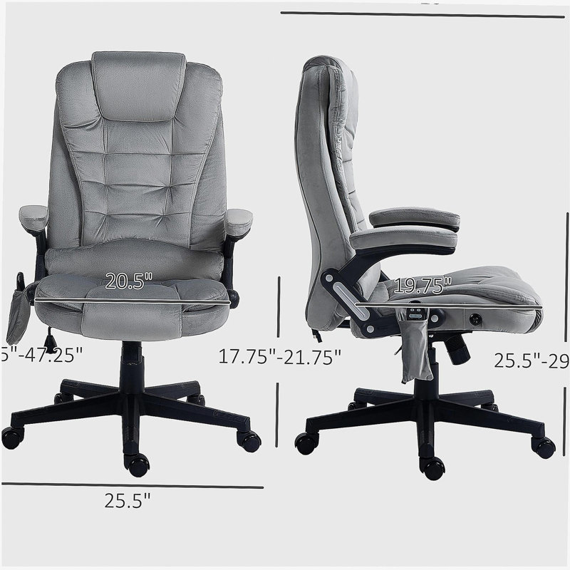 Chaise de bureau à massage vibratoire à 6 points, avec chauffage lombaire gris
