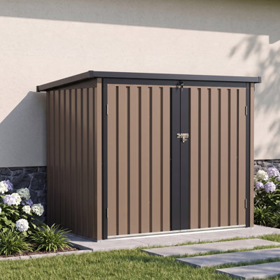 5.8 x 3.4 FT Outdoor Trash Can Storage Shed Horizontal Metal shed, Black,Waterproof Outdoor Garbage Can Organizer with Chain Lid, Ideal for Garden, Backyard, Patio