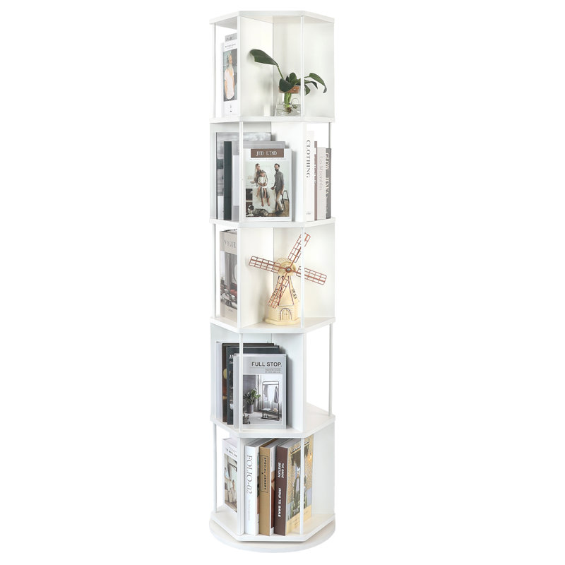 5-Tier 360° Rotating Bookshelf, White