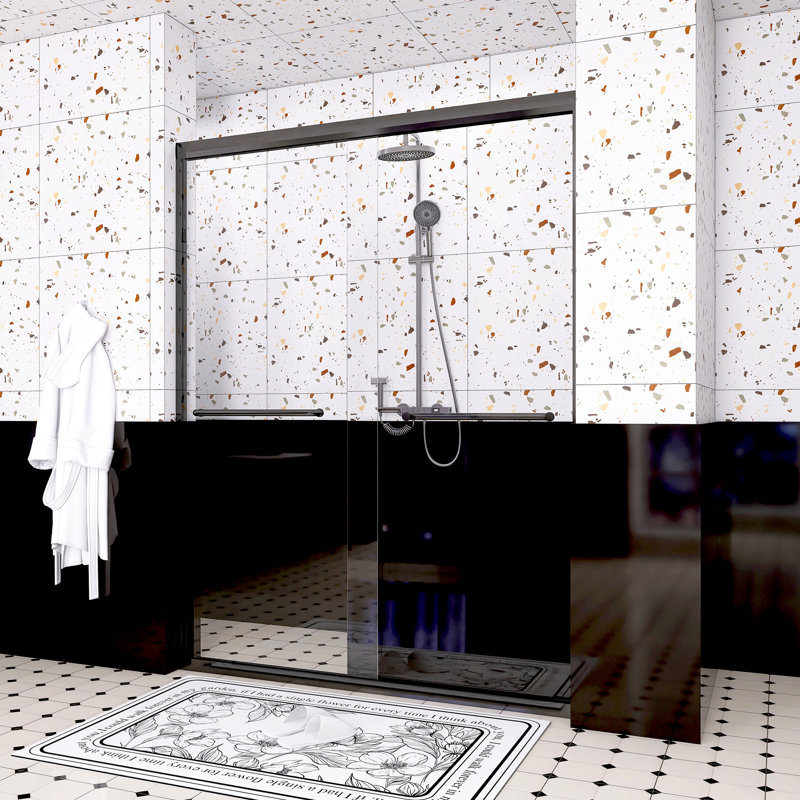 Aluminum Frame Double Sliding Shower Door,   Matte Black