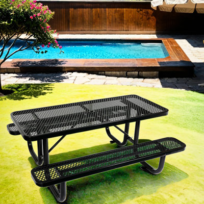 Table d'extérieur rectangulaire de 1,80 m - Acier noir, design spacieux, mât de parasol en acier Delight, spacieuse et facile à installer