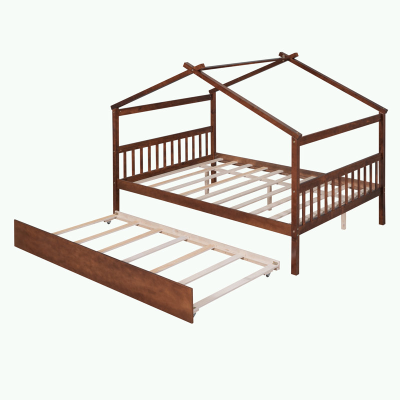 Saunderton Wooden House Bed with Trundle, Walnut, Full