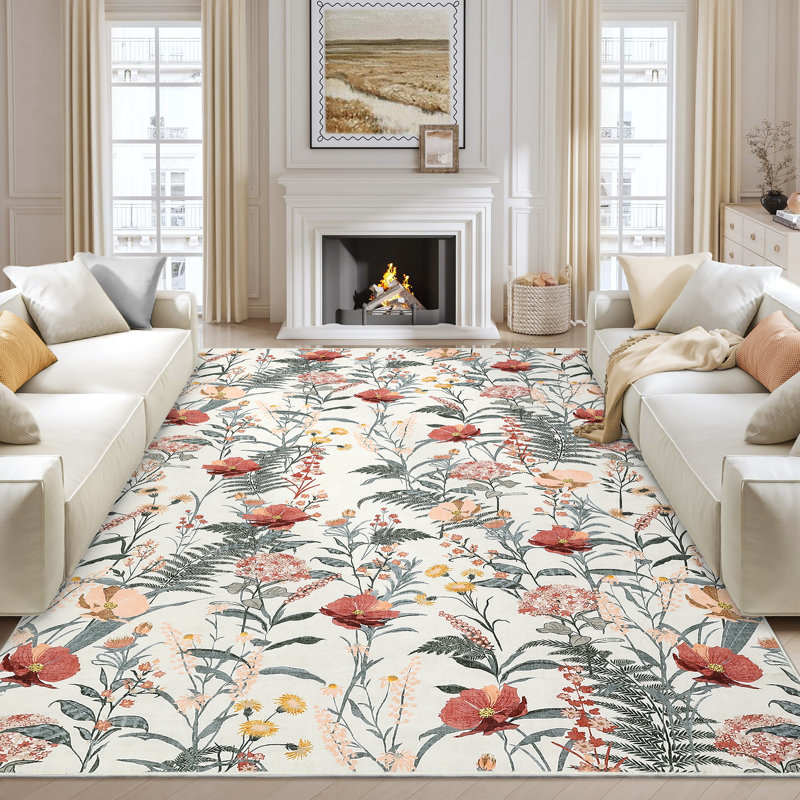 Modern Area Rugs Flower Accent CarpetNon-Slip Area Rug Farmhouse Throw Rugs for BedroomLiving RoomOffice, Rectangle 6' x 9'