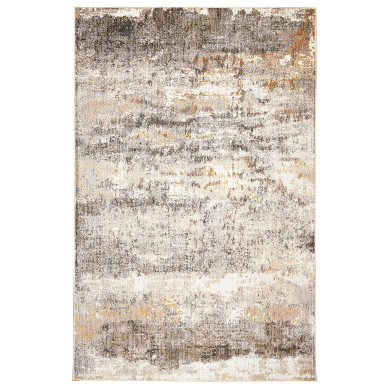 Collection Khamchand Powerloom - coups de pinceau gris, Rectangle 5 pi 3 po x 7 pi 3 po