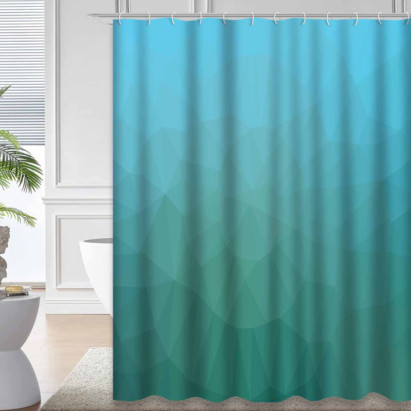 Rideau de douche à motif abstrait géométrique bleu clair avec 12 crochets, L 72 po x l 78 po