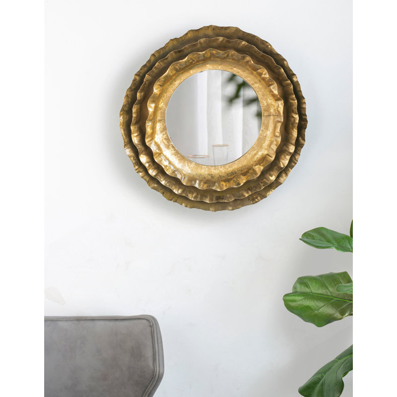 Miroir mural rond 16 po avec cadre en métal doré