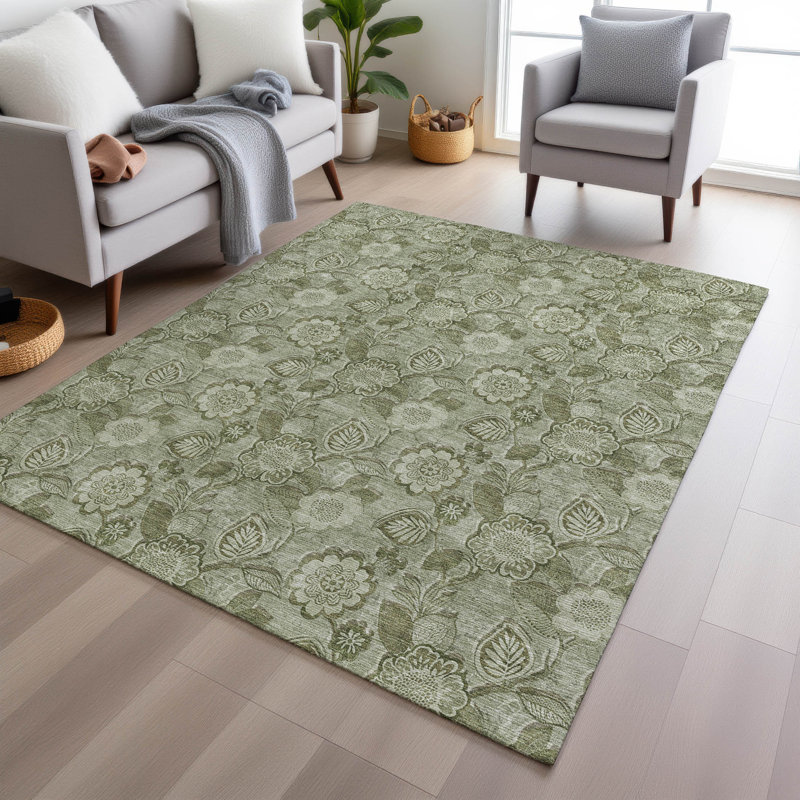 Machine Washable Indoor/Outdoor Xhevrie Aloe Rug, Rectangle 10' x 14'