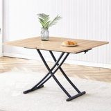 Modern Minimalist Multifunctional Lift Table With 0.8-Inch MFC Tabletop And Black Metal Legs, Can Be Used As Dressing Table, Coffee Table, Dining Table, And Office Desk.