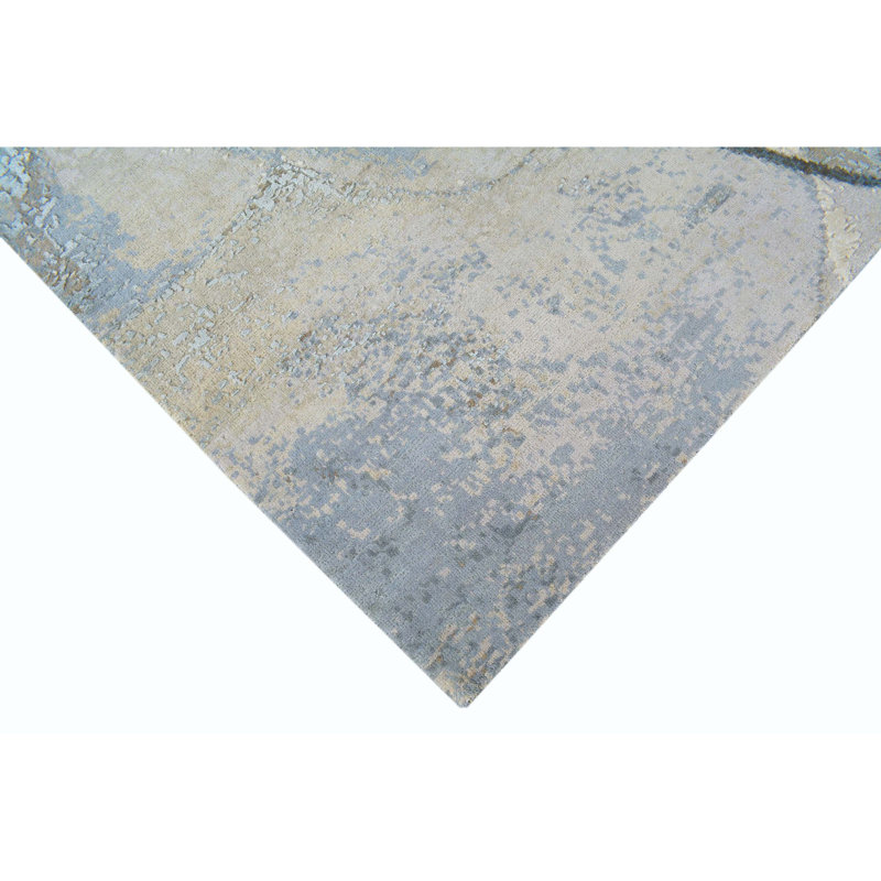 Abstract Area Rug in Charcoal/Blue/Silver, Rectangle 10' x 14'