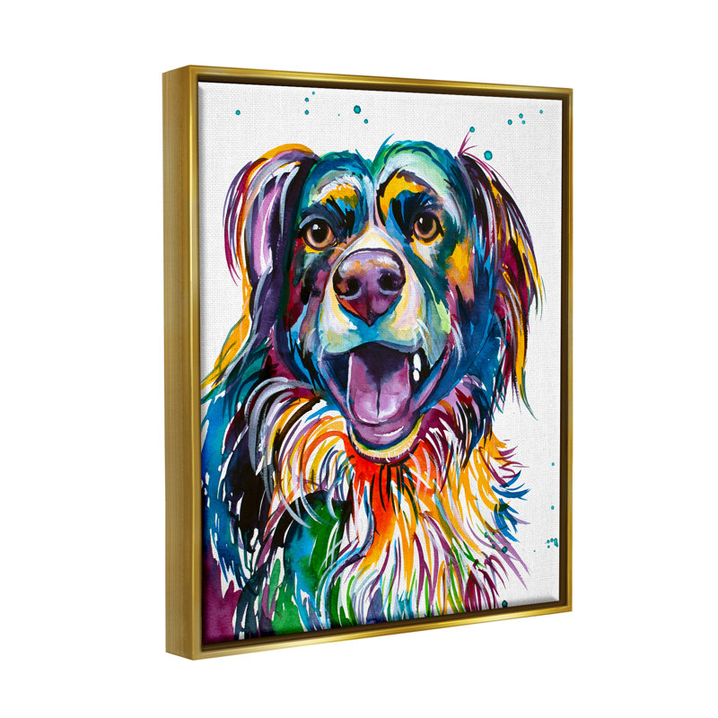 «Happy Dog Bold Rainbow Style», impression, H 31 po x l 25 po x P 1,7 po, Cadre flottant métallique doré