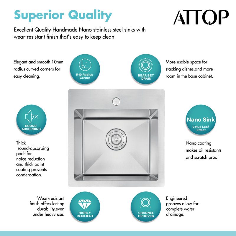 ATTOP 18 Inch Drop in Bar Sink Scratch-Resistant Stainless Steel Single Bowl with Strainer