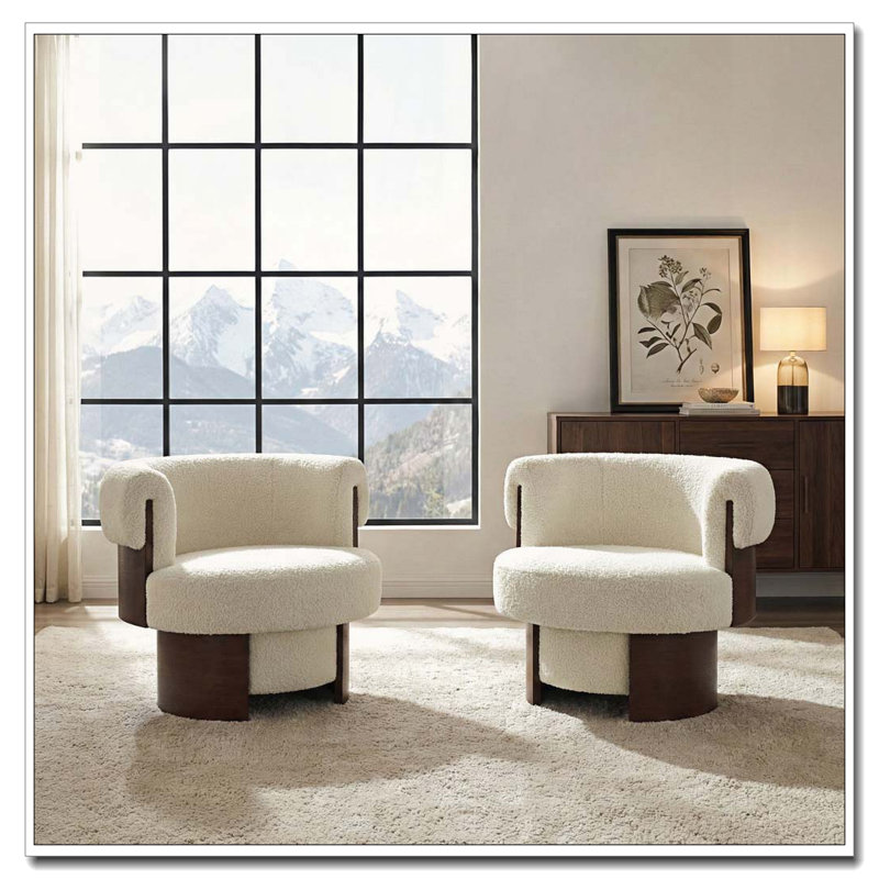 Fauteuil demi-tonneau rotatif moderne courbé et sculptural, Beige, 2