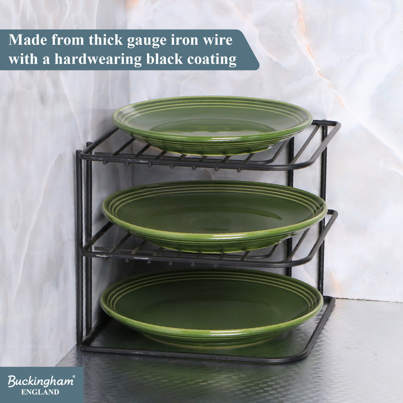 Buckingham 3 Tier Corner Plate Rack Kitchen Cupboard Tidy Storage Organiser 23 cm, Matte Black