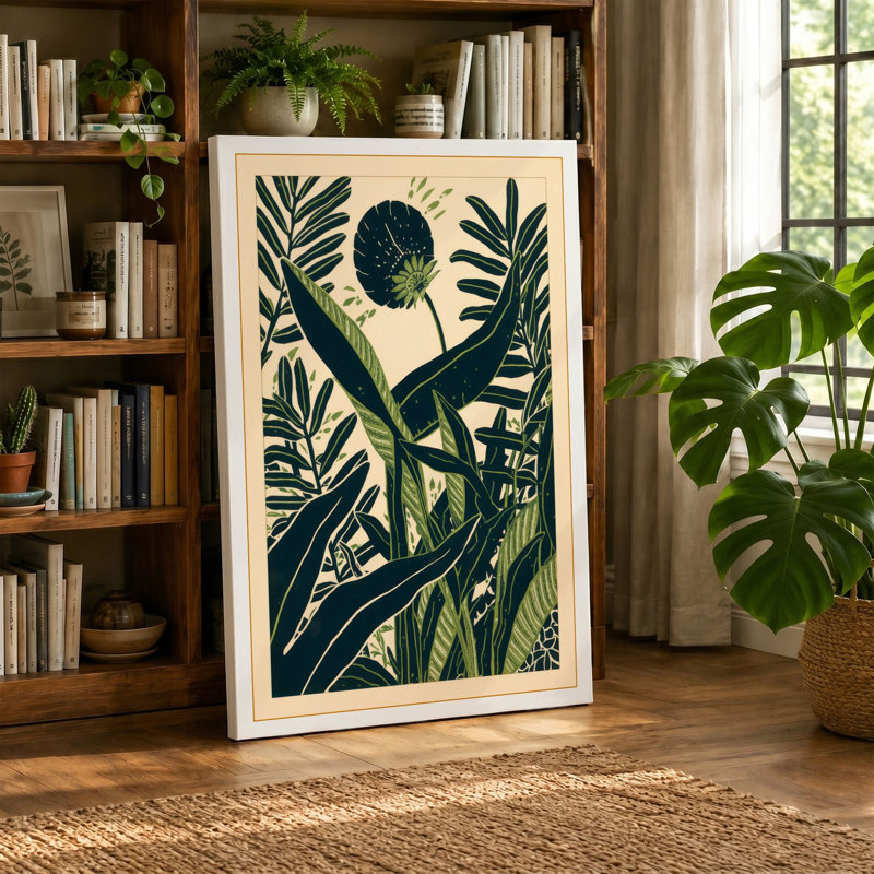Grasshopper Under Moon Japandi - Wrapped Canvas, 36x24 - 91.4 x 61.0 cm, Taupe Border