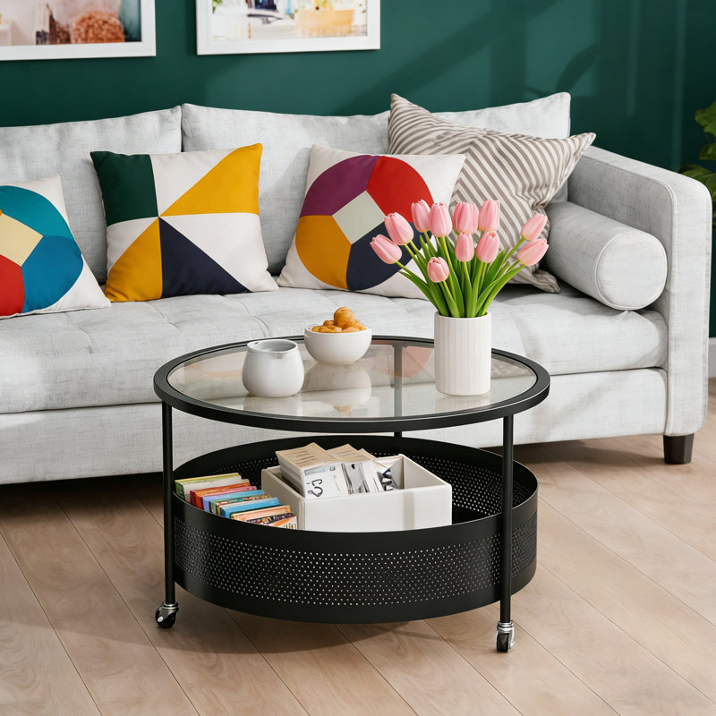  Table basse en métal avec verre trempé pour le salon, le cadre d'étude et l'assemblage facile