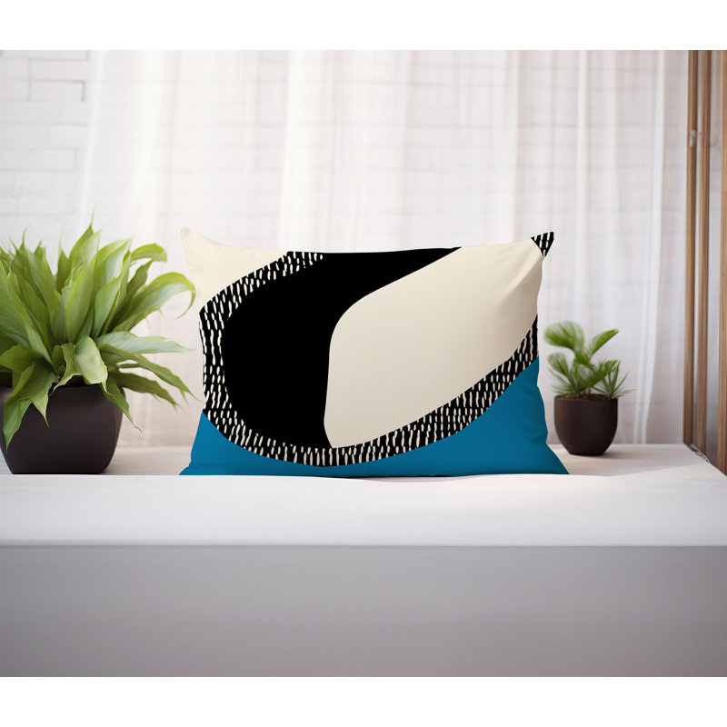 Coussin lombaire réversible intérieur / extérieur Vikka, H 14 po x l 20 po, Turquoise / noir / blanc cassé, Banda