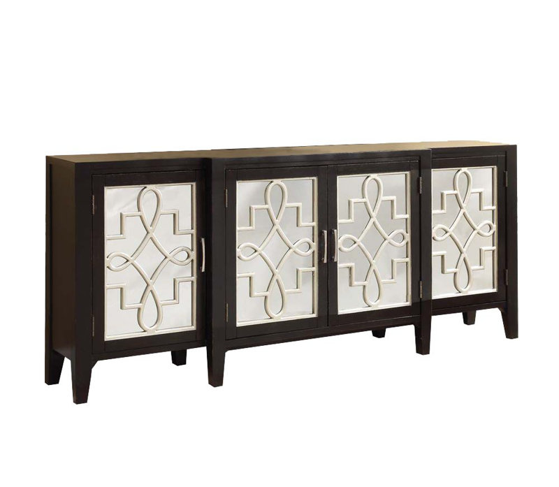 Armoire console en bois avec 4 portes en miroir Joel, Noir antique
