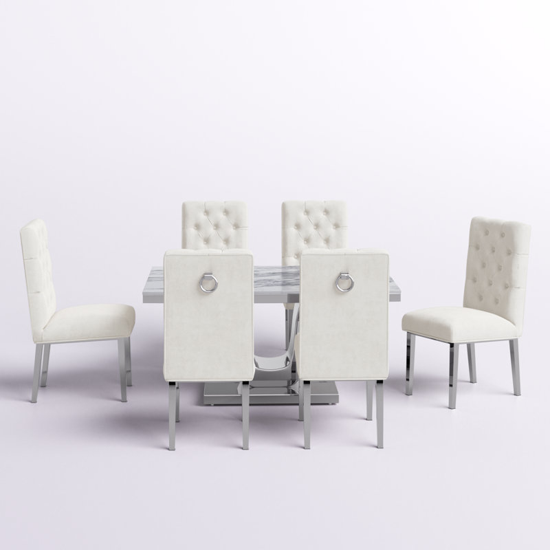 Ensemble de salle à manger Mcnamara, Blanc/argenté, 7, Crème / argenté