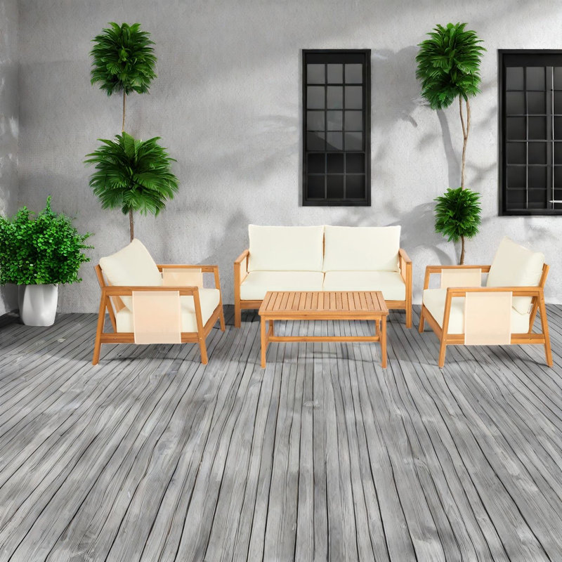 Canapés de patio confortables, ensemble moderne en bois d'acacia pour la maison de patio