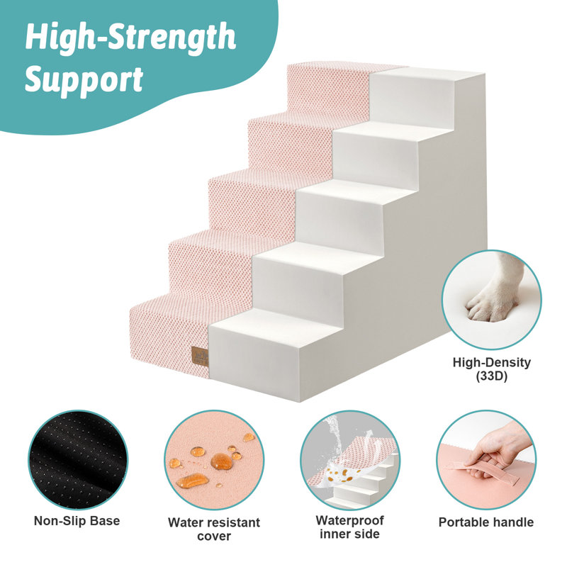 Escaliers 5 étages pour animaux, 5 marches (H 23,6 po x l 19,7 po x P 29,5 po), Rose