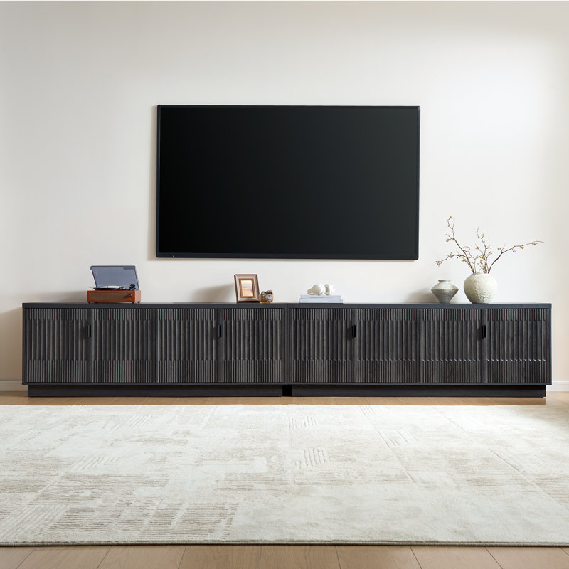 68" Reeded Door TV Stand for TVs up to 78", Modern Media Console with Adjustable Shelves and Cable Management, Black Wood