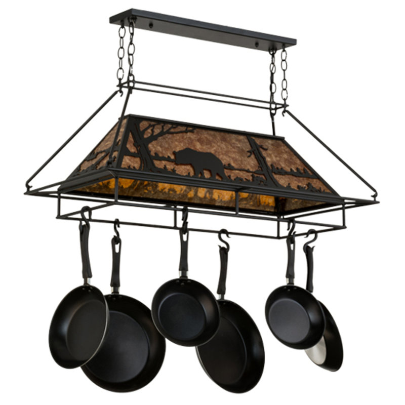 Bear at Lake 2 - Light Steel Handcrafted Rectangle Chandelier Pot Rack