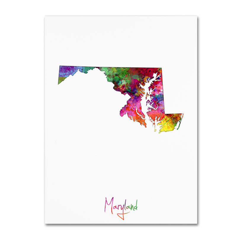 « maryland map », reproduction d’impression sur toile tendue, H 47 po x l 35 po x P 2 po