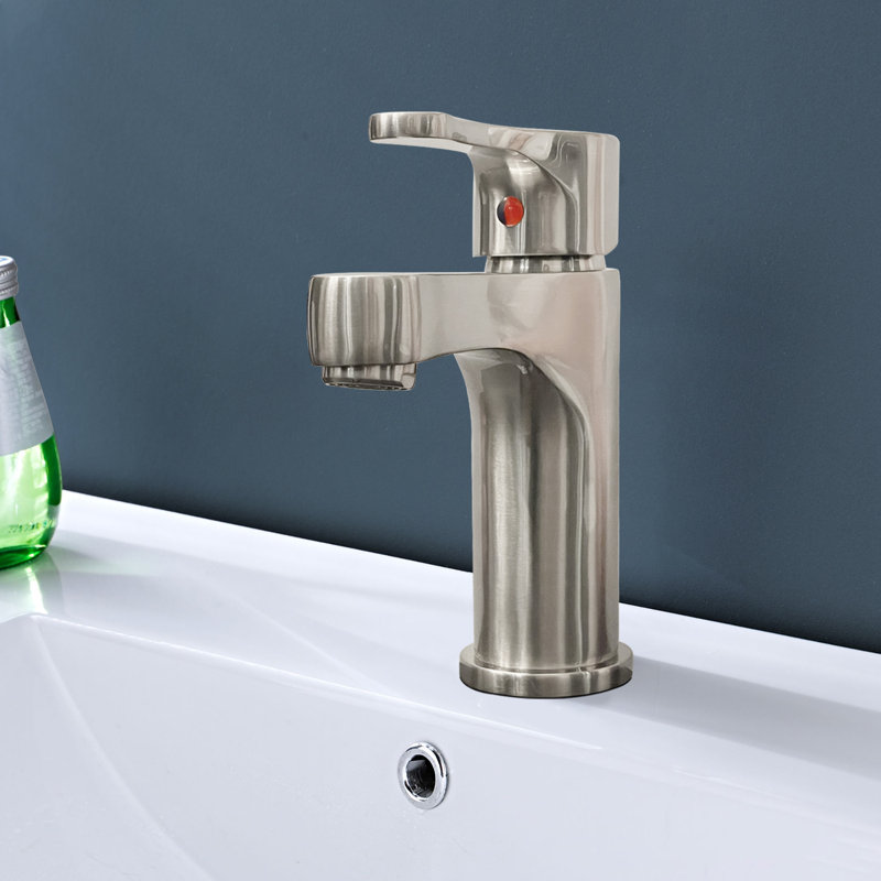 Robinet pour salle de bain à poignée simple et monocorps en nickel brossé