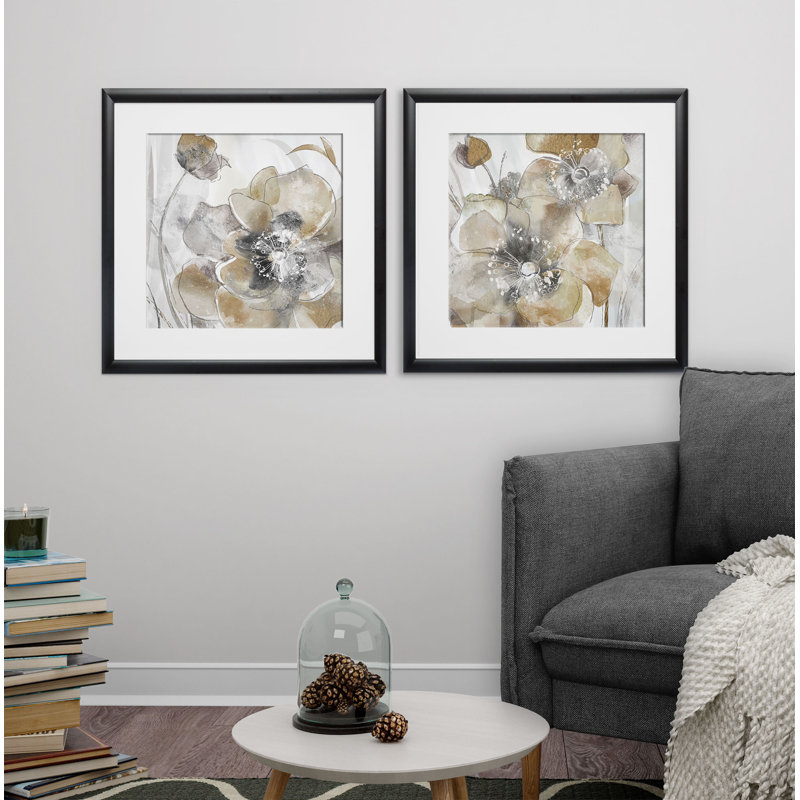 Taupe Spring Poppy - ensemble de 2 reproductions, Cadre noir