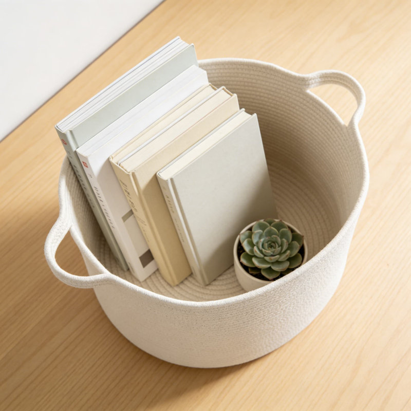 Large Woven Cotton Rope Storage Basket With Handles, Multi-Purpose Organizer For Blankets, Toys, Laundry, And Home Decor