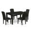 Ensemble de table de salle à manger 5 pièces moderne comprenant une table rectangulaire en bois avec feuille papillon et 4 chaises Parsons en similicuir noir, noir-945850519-945850520-1012563590