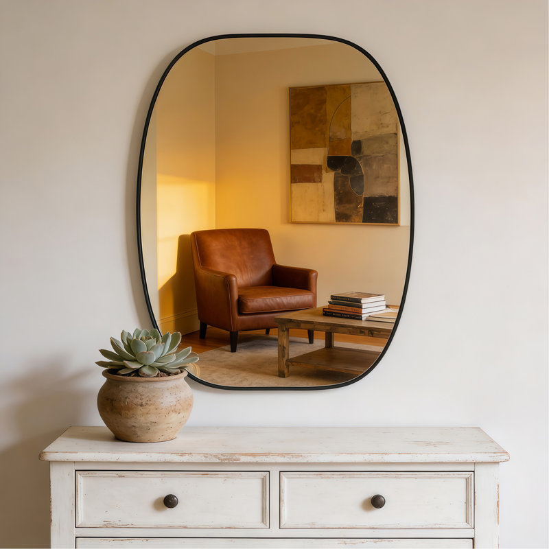 30x40 in Black Metal Framed Oval Vanity Bathrrom Mirror for Wall, Black