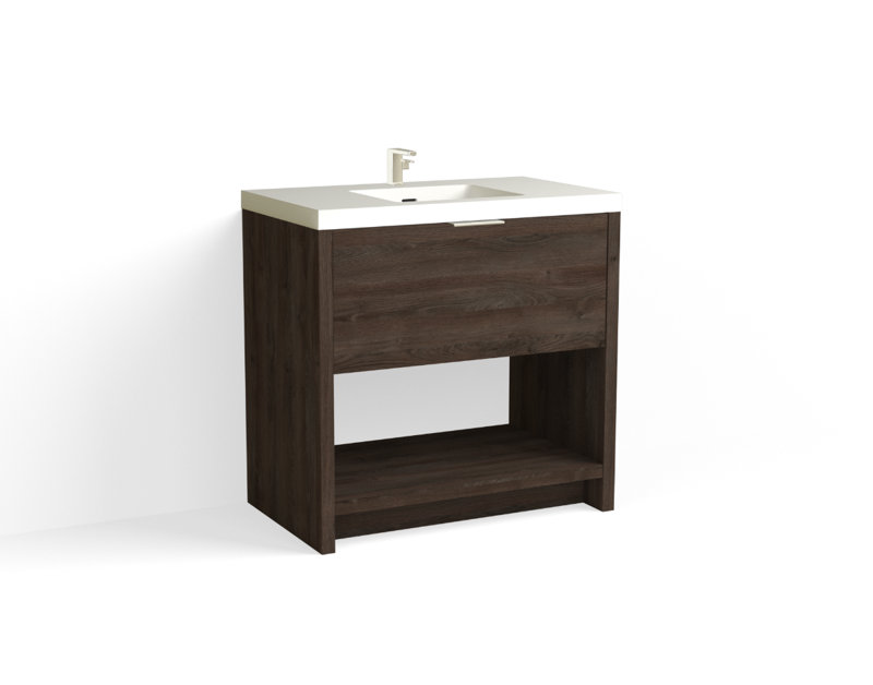 Vista 36" W Freestanding Single Bathroom Vanity, White Matte, Nocino/Satin Brass, Single-Hole