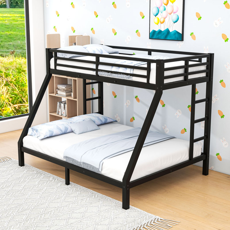 Metal Bunk Bed With Dual Side Ladders And Guardrail, Twin XL Over Queen