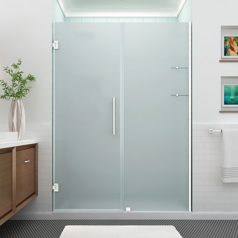 Belmore GS 52" x 72" Hinged Frameless Shower Door, Chrome, Frosted
