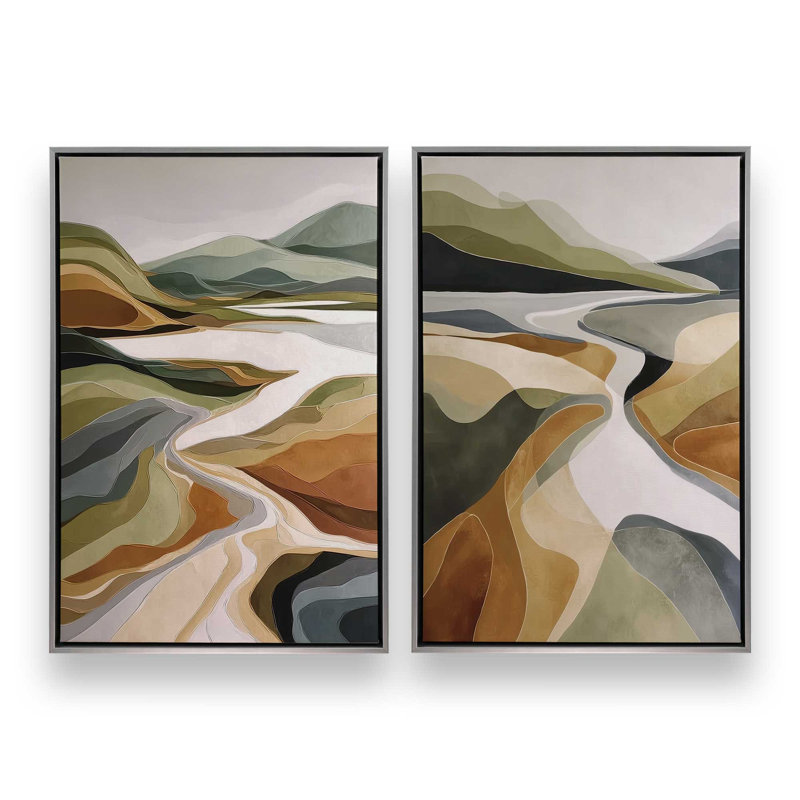 Golden Valley, ensemble de 2 impressions, 30 po x 20 po, Cadre flottant en chrome poli