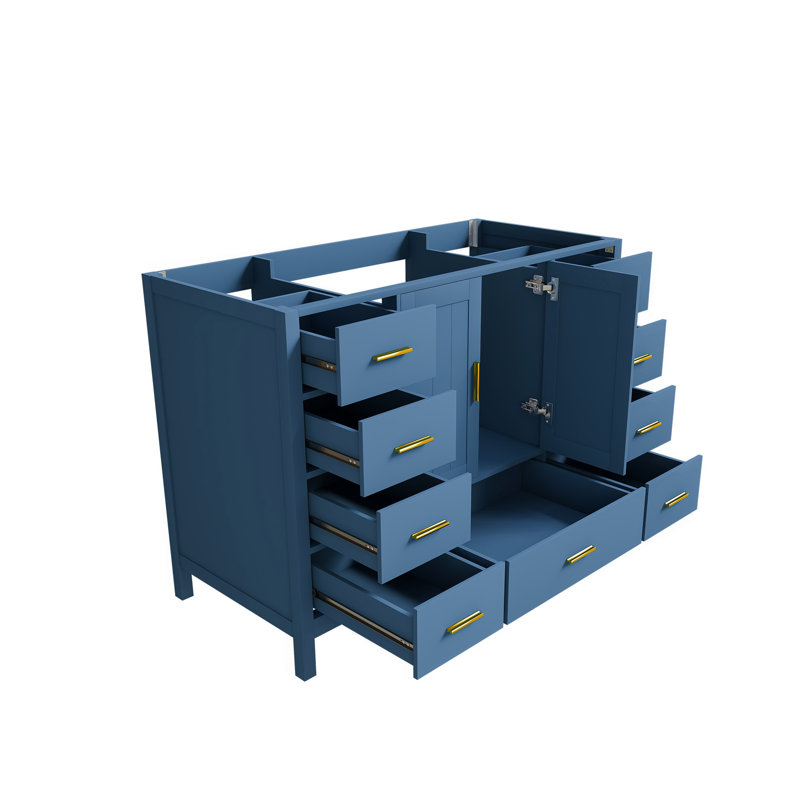 Base de meuble-lavabo 48 po avec 2 portes doubles à fermeture douce et 9 tiroirs lisses avec glissières (bleu), Blue, L 48 po