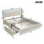 UK&EU Size Smart Linen Bed Frame with App-Controlled LED Lights, Upholstered Storage Bed with 4 Drawers & USB Charging Station, Grey & Beige-466897635-466897645