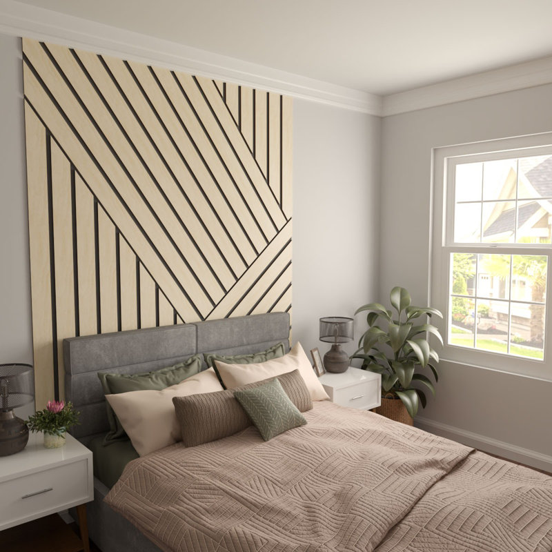 Adjustable Wood Slat Wall Panel Kit, 4"W x 47"H x 0.375"T, Birch