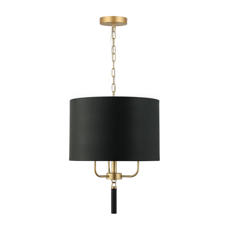 Secret Agent 3-Light Shaded Drum Pendant, Painted Gold, Black