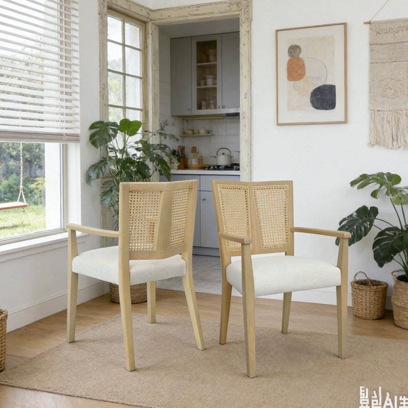 Chaise avec accoudoirs, Beige, Cendre naturelle