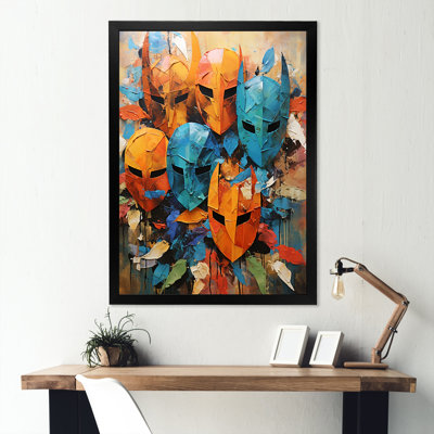 Blue Ancient Warriors Mask I - Military Wall Art