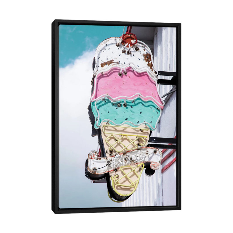 « rétro ice crème », impression sur toile, H 26 po x l 18 po x P 1,5 po, Toile avec cadre noir, Pas de tapis
