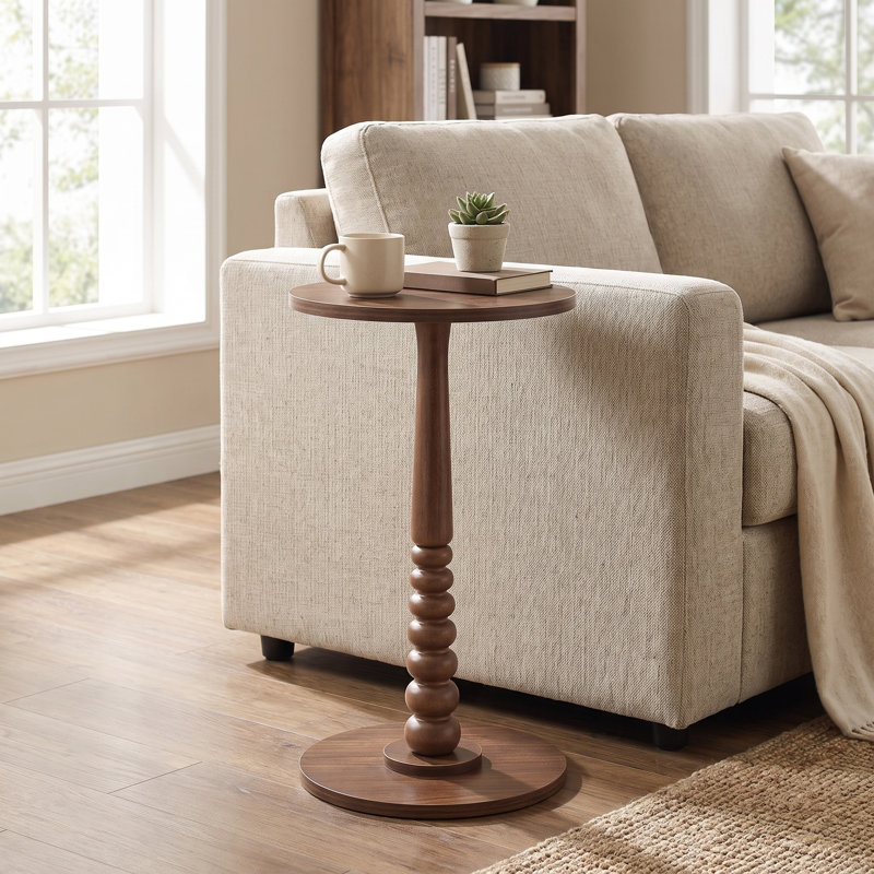 Round End Table, Dark Brown