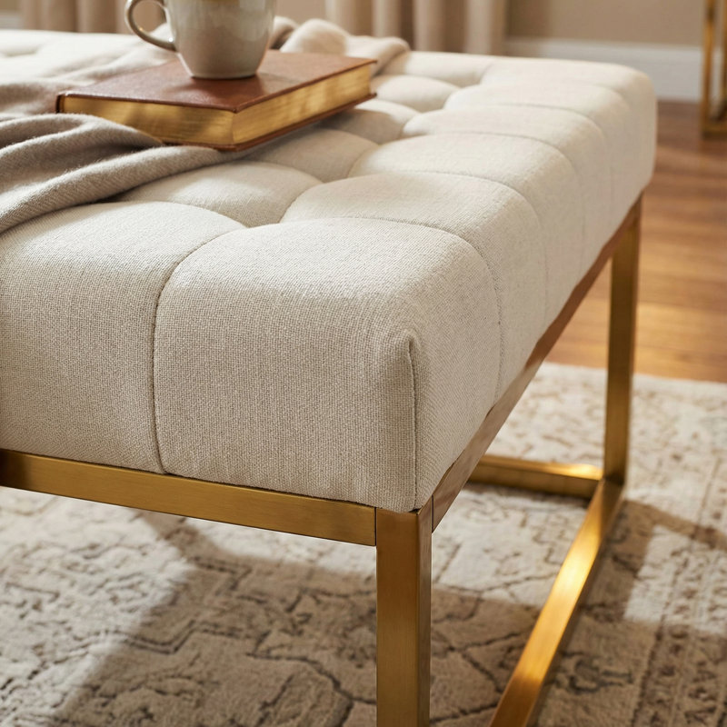 Repose-pieds Cortesi Home Hepburn, Beige, Doré