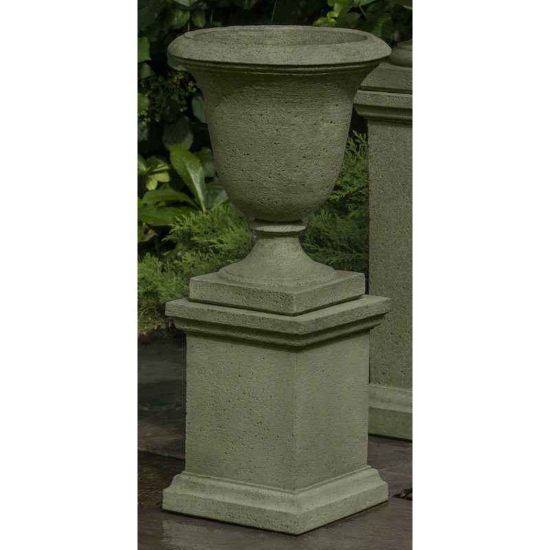 Linwood Cast Stone Urn Planter with Pedestal, Alpine Stone