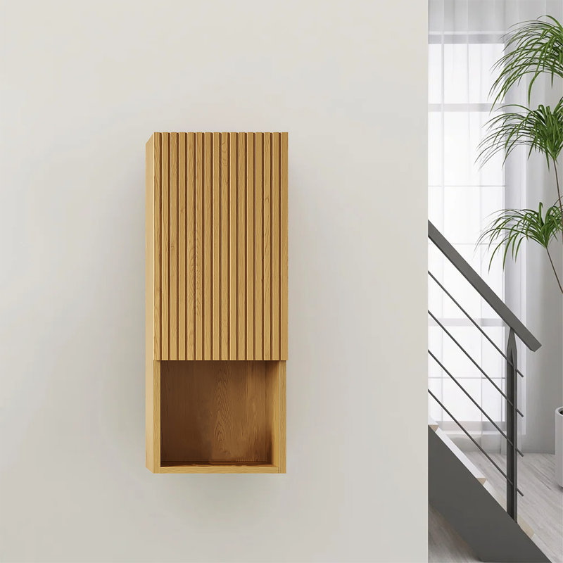 Modern Oak Bathroom Floating Side Cabinet Wall-Mounted Storage Cabinet For Small Space
