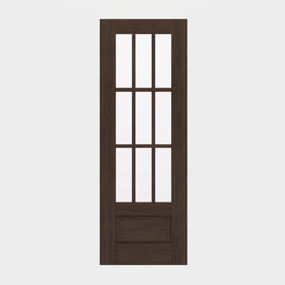 96" Slab Mahogany Exterior Door, SDL 9 Lite, 3/4 Lite, 1 Panel, Unfinished