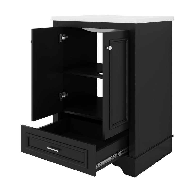 Meuble-lavabo autoportant moderne élégant avec lavabo en céramique 24 po Elegant, Noir