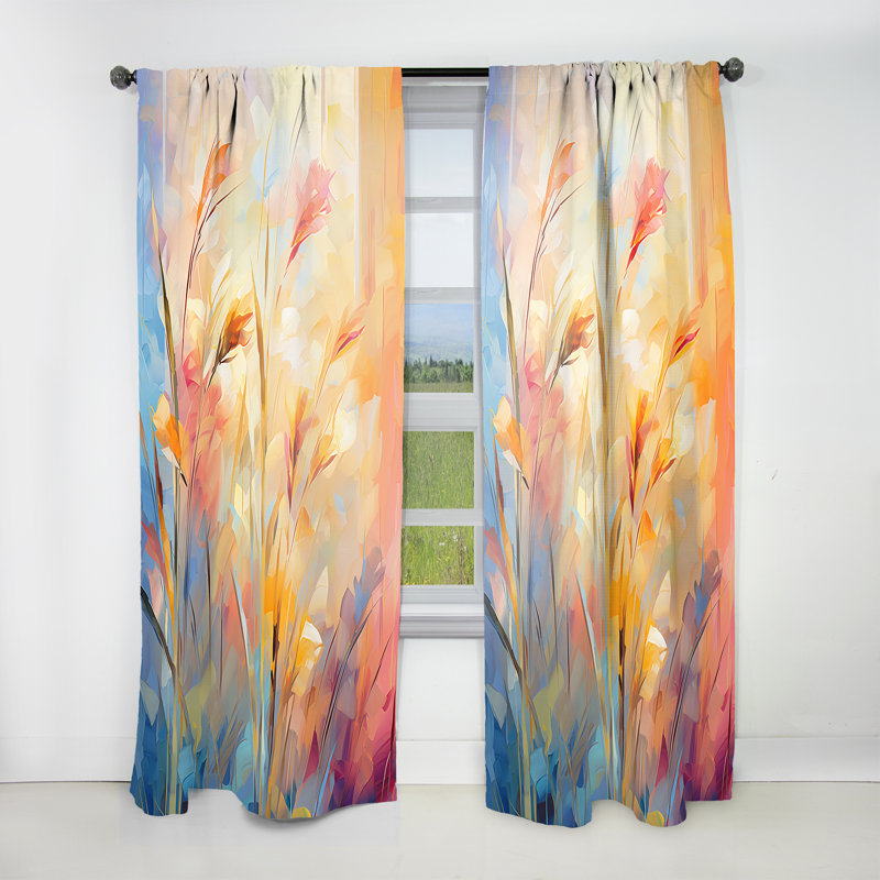 Rideau traditionnel Mae - jaune et rose Meadows Breeze II - velours obscurcissant - 1 panneau, L 52 po x L 120 po